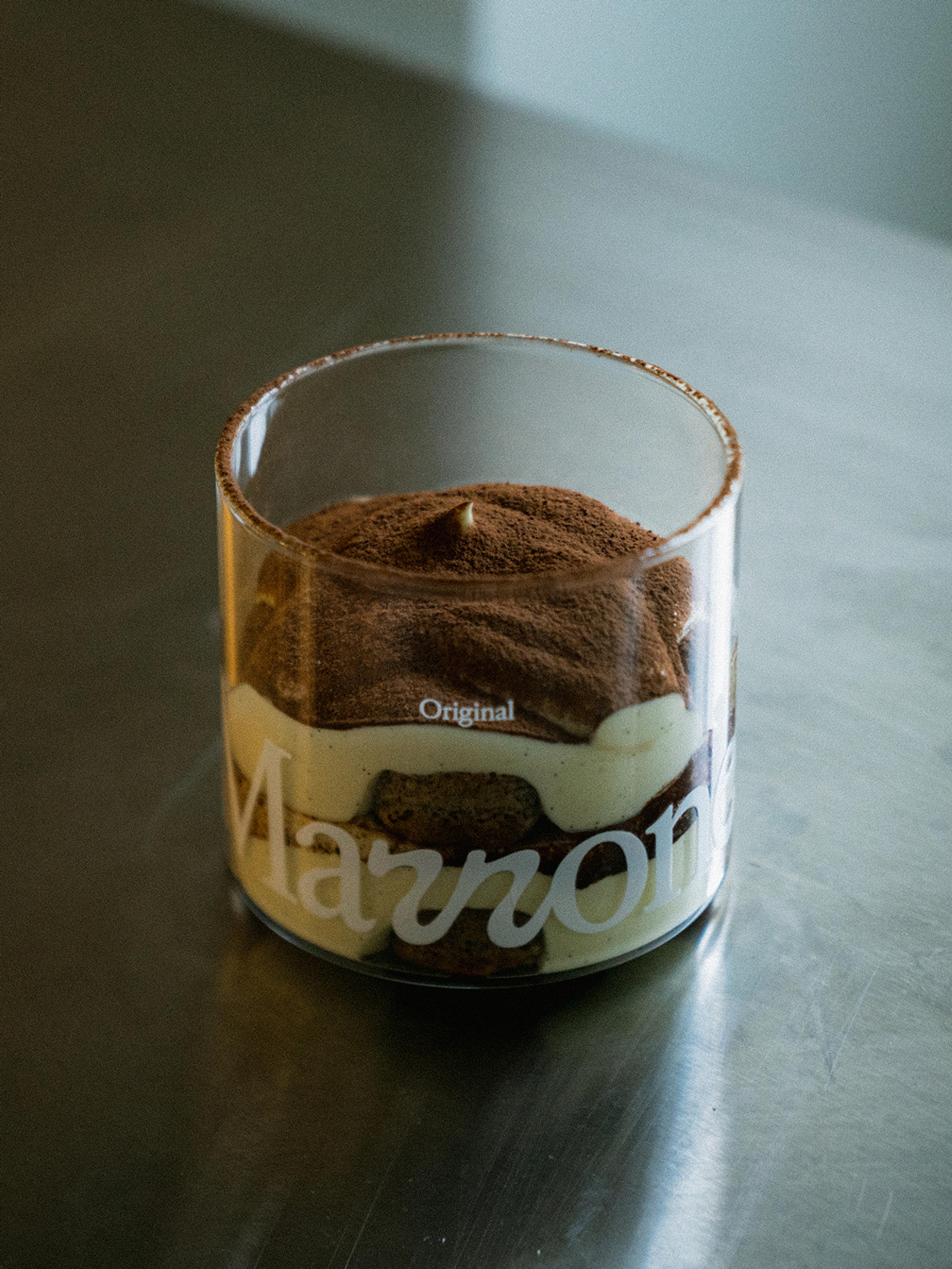 Stacked Marrone tiramisu cups